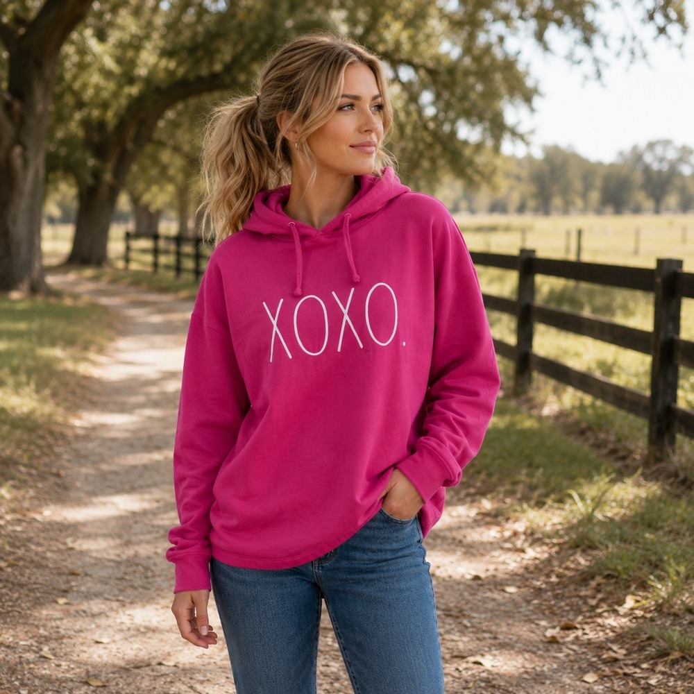 Rae Dunn Pink XOXO Hoodie Sweatshirt Cozy Lounge Top Size S P‎